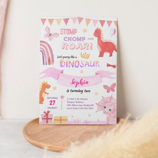 Niedlich Baby Girl Pink Dino Dinosaur Kindergeburt Einladung