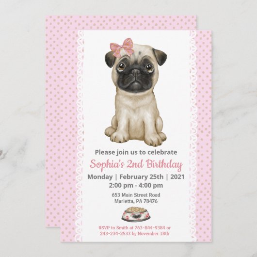 Niedlich Baby Girl Pink Einladung (Vorne/Hinten)