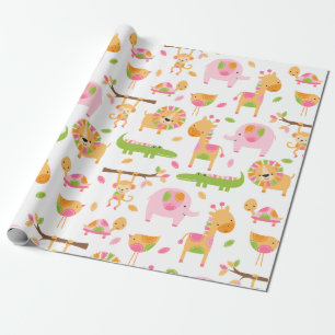 Niedlich Baby Girl Pink Jungle Animal Wrapping Pap Geschenkpapier