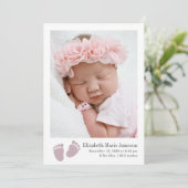 Niedlich Baby Girl Pink Neugeborene Footprint Foto Ankündigung (Stehend Vorderseite)
