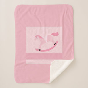 Niedlich Baby Girl Pink Rocking Horse Sherpadecke