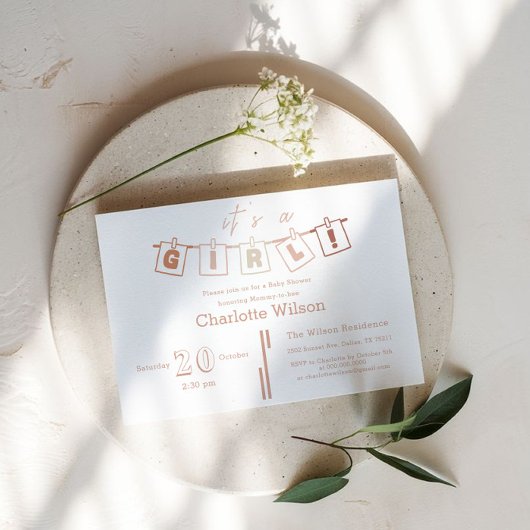 Niedlich Baby Girl Shower Brown Gingham Notedry Einladung