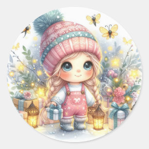 Niedlich Baby Girl Weihnachts-Party Runder Aufkleber