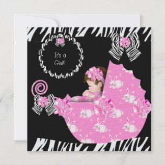 Niedlich Baby Girl Zebra Baby Dusche Pink Pram Einladung