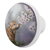 Niedlich Baby Gray Wolf Pup und Blume Keramikknauf (Rechts)