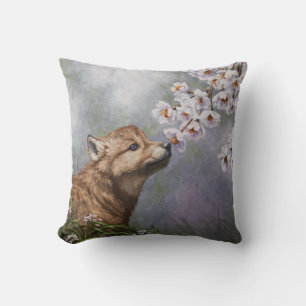 Niedlich Baby Gray Wolf Pup und Blume Kissen