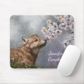 Niedlich Baby Gray Wolf Pup und Blume Mousepad (Mit Mouse)