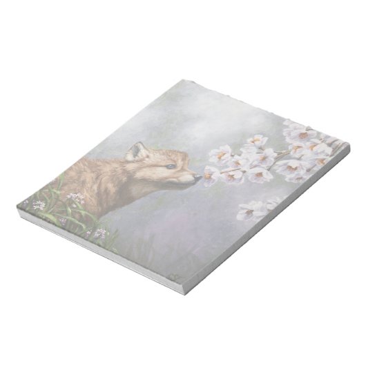 Niedlich Baby Gray Wolf Pup und Blume Notizblock (Rotiert)