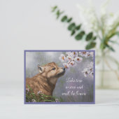 Niedlich Baby Gray Wolf Pup und Blume Postkarte (Stehend Vorderseite)
