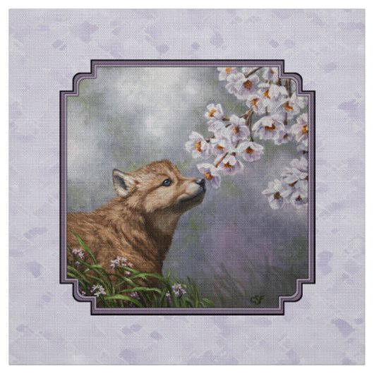 Niedlich Baby Gray Wolf Pup und Blume Stoff (Muster)