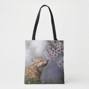 Niedlich Baby Gray Wolf Pup und Blume Tasche