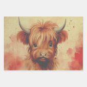 Niedlich Baby Highland Cow Valentine Hearts 2 Geschenkpapier Set (Vorderseite 3)
