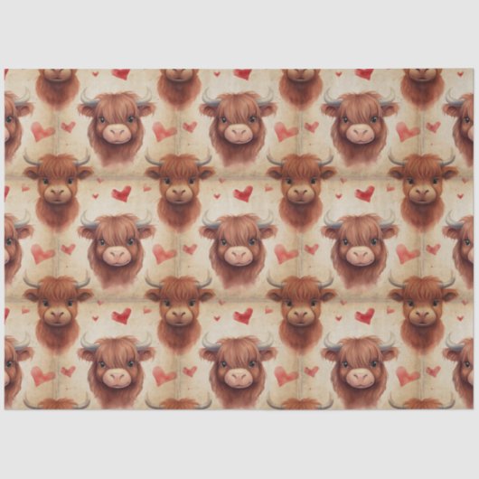 Niedlich Baby Highland Cow Valentine Herzmuster Seidenpapier (Vorderseite)