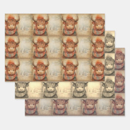 Niedlich Baby Highland Kuh Winter Weihnachten Geschenkpapier Set
