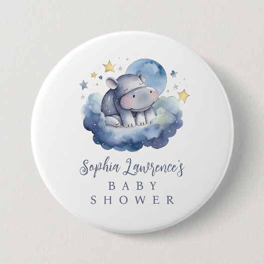 Niedlich Baby Hippo Babydusche Button (Vorderseite)