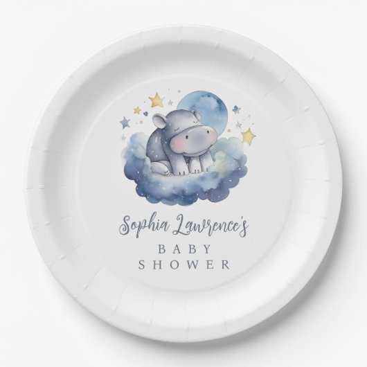 Niedlich Baby Hippo Babydusche Pappteller (Vorderseite)