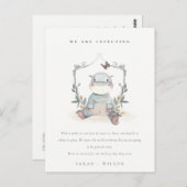 Niedlich Baby Hippo Foliage Balloon Kinderankündig Postkarte (Vorne/Hinten)