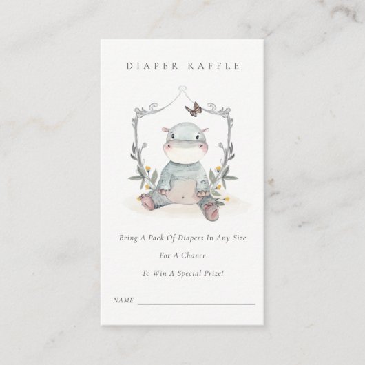 Niedlich Baby Hippo Foliage Diaper Raffle Baby Dus Begleitkarte (Vorderseite)