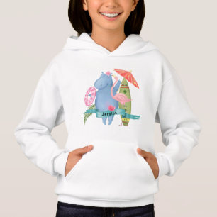 Niedlich Baby Hippo mit Flamingo Individuelle Name Hoodie