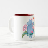 Niedlich Baby Hippo mit Flamingo Individuelle Name Zweifarbige Tasse (Vorderseite Links)