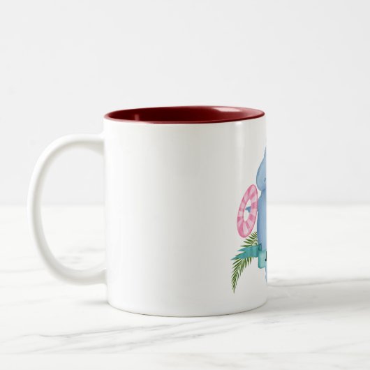 Niedlich Baby Hippo mit Flamingo Individuelle Name Zweifarbige Tasse (Links)