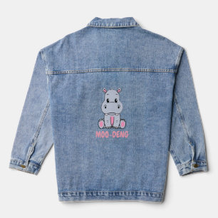 Niedlich Baby Hippo Moo Deng Bouncy Pig in Thai Hi Jeansjacke