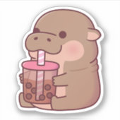 Niedlich Baby Hippo trinken Boba Tea Aufkleber (Vorderseite)