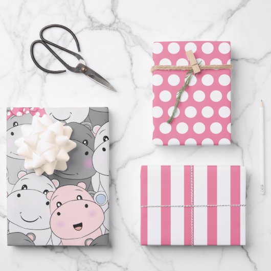 Niedlich Baby Hippos Wrapping Paper Set Geschenkpapier Set (Vorderseite)
