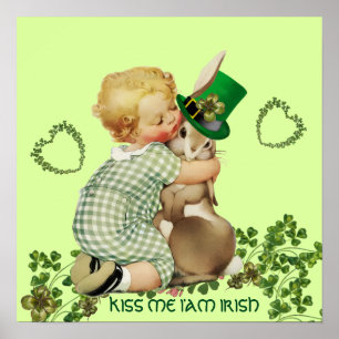 NIEDLICH BABY HUGGING RABBIT Irish St. Patrick's D Poster