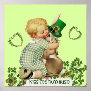 NIEDLICH BABY HUGGING RABBIT Irish St. Patrick's D Poster