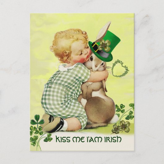 NIEDLICH BABY HUGGING RABBIT Irish St. Patrick's D Postkarte (Vorderseite)