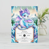 Niedlich Baby Ice Dragon Birthday Einladung (Stehend Vorderseite)
