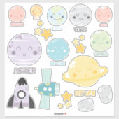 Niedlich Baby Kawaii Solar System Planets Aufkleber (Blatt)