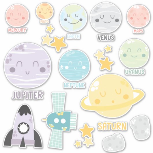 Niedlich Baby Kawaii Solar System Planets Aufkleber (Vorderseite)