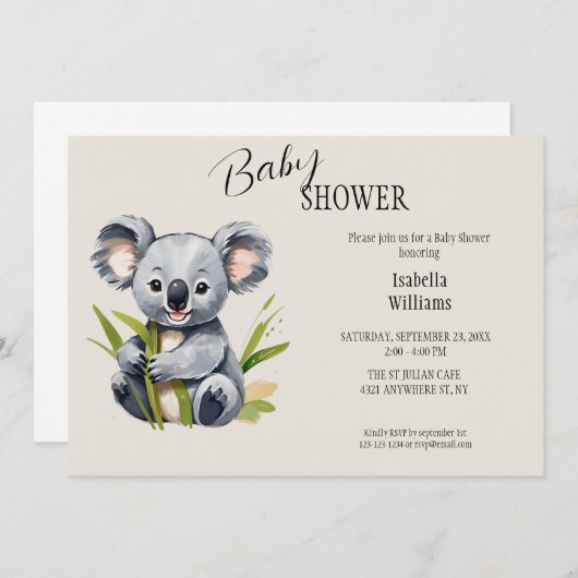 Niedlich Baby Koala Babydusche Einladung (Vorne/Hinten)