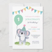 Niedlich Baby Koala Balloon Party Flag Geburtstag Einladung (Vorderseite)