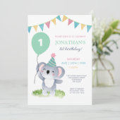 Niedlich Baby Koala Balloon Party Flag Geburtstag Einladung (Stehend Vorderseite)