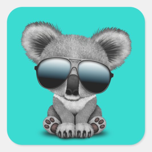 Niedlich Baby Koala Bear mit Sonnenbrille Quadratischer Aufkleber (Vorderseite)