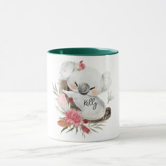 Niedlich Baby Koala Gold Speckle Individuelle Name Tasse (Zentrum)