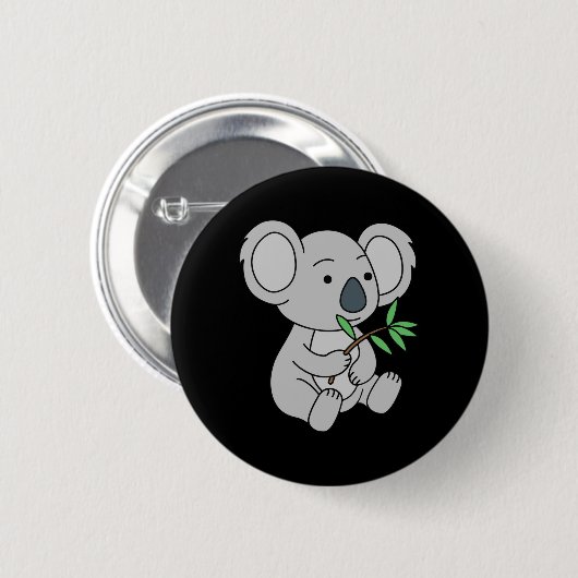 Niedlich Baby Koala mit Eukalyptus-Blätter Button (Vorne & Hinten)