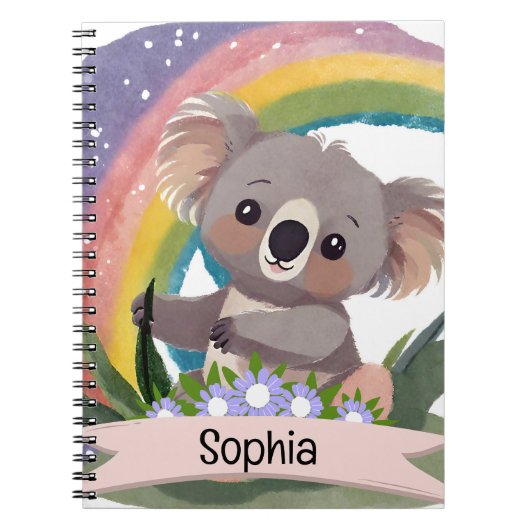 Niedlich Baby Koala Rainbow Individuelle Name Notizblock (Vorderseite)