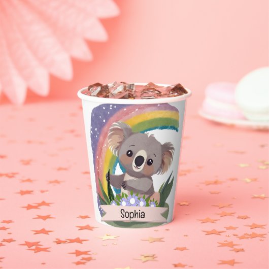 Niedlich Baby Koala Rainbow Individuelle Name Pappbecher (Insitu)