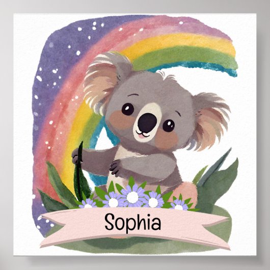 Niedlich Baby Koala Rainbow Individuelle Name Poster (Vorne)