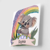 Niedlich Baby Koala Rainbow Individuelle Name Quadratische Wanduhr (Winkel)