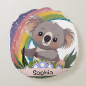 Niedlich Baby Koala Rainbow Individuelle Name Rundes Kissen (Rückseite)