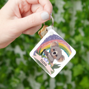 Niedlich Baby Koala Rainbow Individuelle Name Schlüsselanhänger
