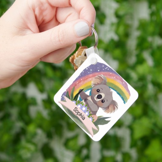 Niedlich Baby Koala Rainbow Individuelle Name Schlüsselanhänger (Hand)