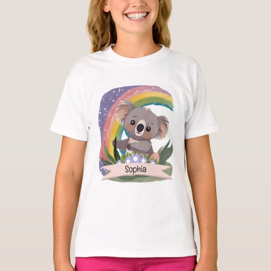 Niedlich Baby Koala Rainbow Individuelle Name T-Shirt (Vorderseite)