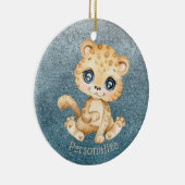Niedlich Baby Leopard Blue Glitzer personalisieren Keramik Ornament (Rechts)