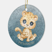 Niedlich Baby Leopard Blue Glitzer personalisieren Keramik Ornament (Links)